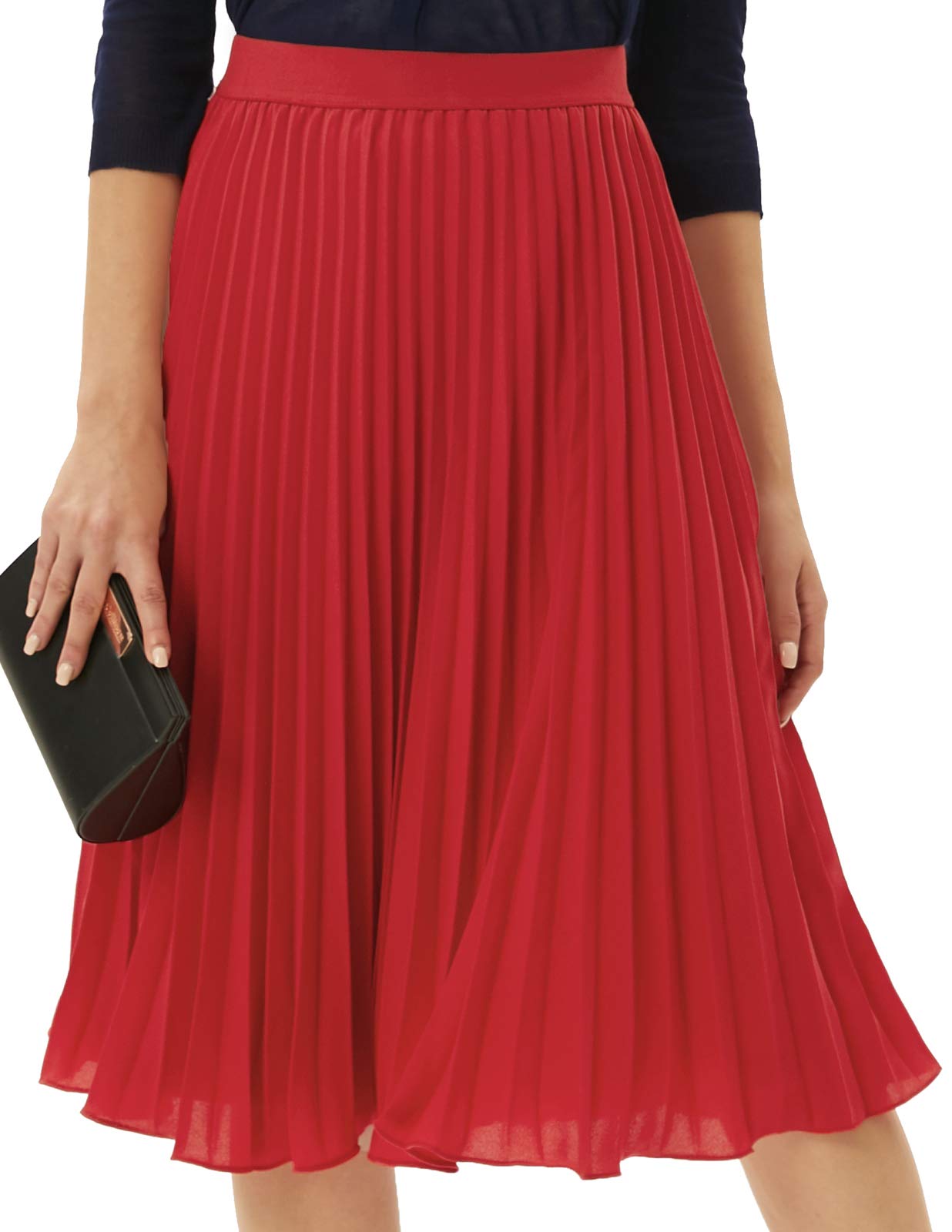 GRACE KARIN Pleated Midi Skirt for Women Chiffon A-Line Outfits