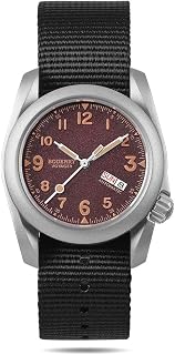 BODERRY Men's Watch Titanium Automatic Field Watch 40mm Military Watch Day Date Function 100M Waterproof with Nylon Strap Japanese Mechanical Movement & Screw Down Crown—Voyager