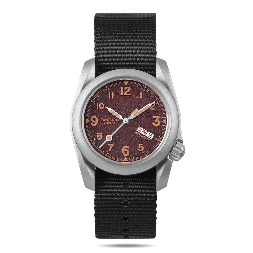 BODERRY Men's Watch Titanium Automatic Field Watch 40mm Military Watch Day Date 
