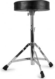 RockJam DP-001 Adjustable Drum Throne, Padded Folding Drum Stool, Black | Height adjustable padded swivel drum stool for acoustic & electronic kits, folds flat for practice, lessons & gigs