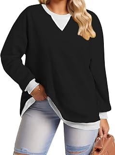 DOLNINE Plus-Size-Sweatshirts for Women Oversized Long Sleeve Tops Casual Crewneck Colorblock Pullover Tunic Shirts