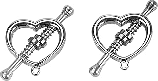 JOEYSUT Metal Nipple Clamps, Spring-Loaded Heart-Shaped Nipple Clips, Pair | Non-Piercing Nipple Ring Look With Spring-Press Mechanism, Smooth Silver Finish, And A Matching Pair For Women And Couples