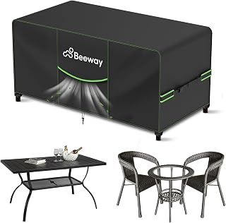 BEEWAY Garden Outdoor Patio Furniture Cover Waterproof 125x63x73cm | 420D Oxford Rattan Sofa Table & Chair Bistro Set Cover Rectangular with Air Vent & Windproof Straps, All-weather Protection