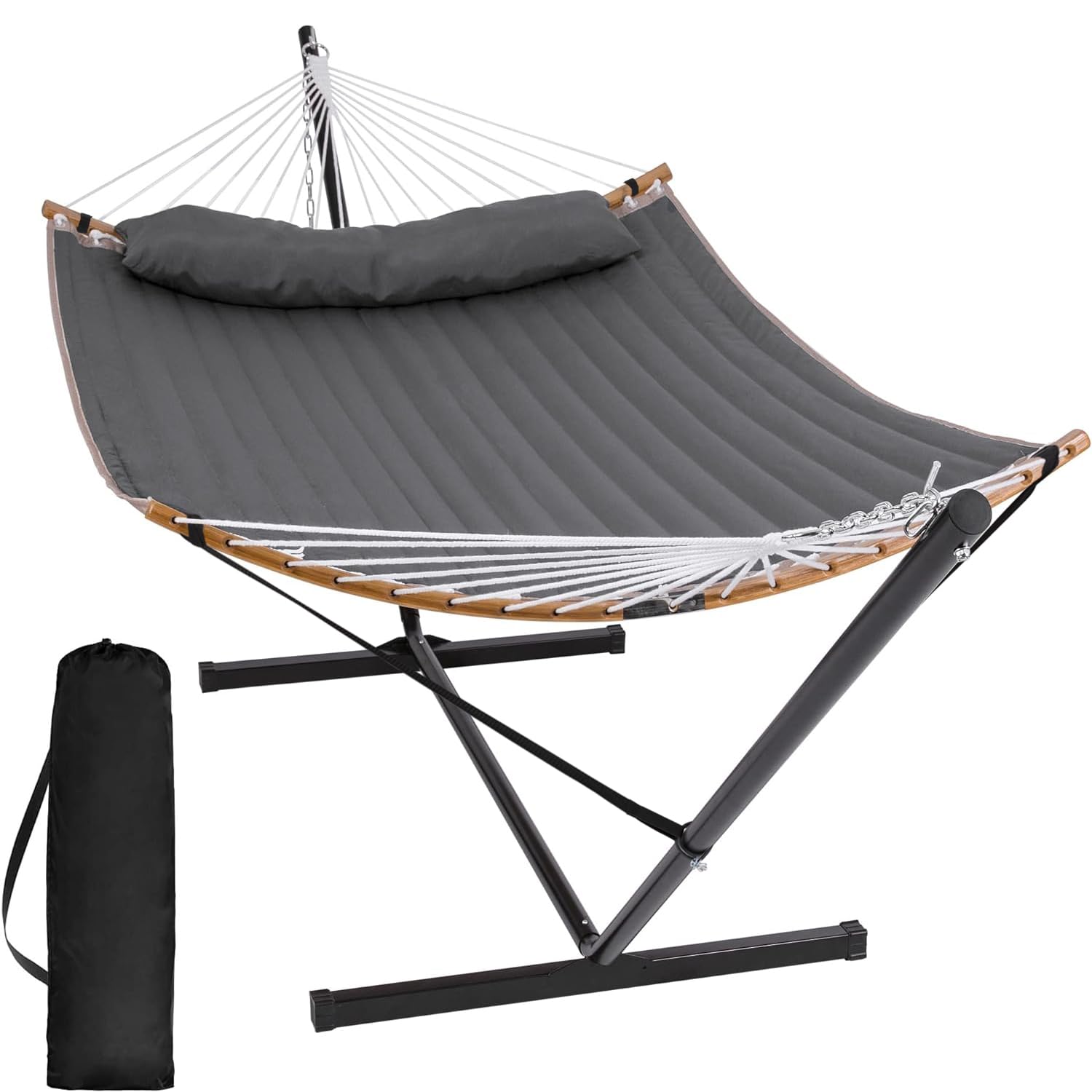 SUNCREAT Double Portable Hammock with Stand, 2 Person Hammock with Curved Spread