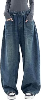 EMMIOL Women Loose Jeans Mid Low Rise Streetwear Vintage Wide Leg Straight Jeans Women Denim Pants Casual Pants