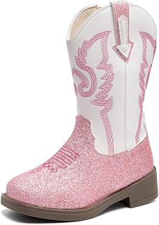 Meckior Toddler Cowgirl Boots Boys Girls Cowboy Mid Calf Sparkly Boots Classic Western Boots Kids Riding Shoes