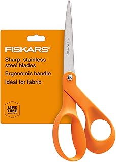 Fiskars 8" Original Orange-Handled Craft & Fabric Scissors, All Purpose | For Crafts, Office & Sewing, Ergonomic Bent Handle Keeps Materials Flat, Precision-Ground Steel Blades for Clean Cuts