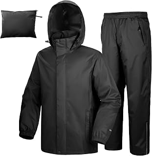 33,000ft Rain Suit Men Rain Jacket Waterproof Rain Jacket with Hood Rain Jacket and Rain Pants Black Medium