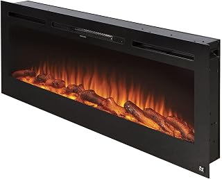 Touchstone Electric Fireplace - The Sideline 50-Inch - In-Wall Recessed | 30 Realistic Flame & Ember Color Combinations - 1,500W Heater with Thermostat - Log & Crystal Hearth Options - Black