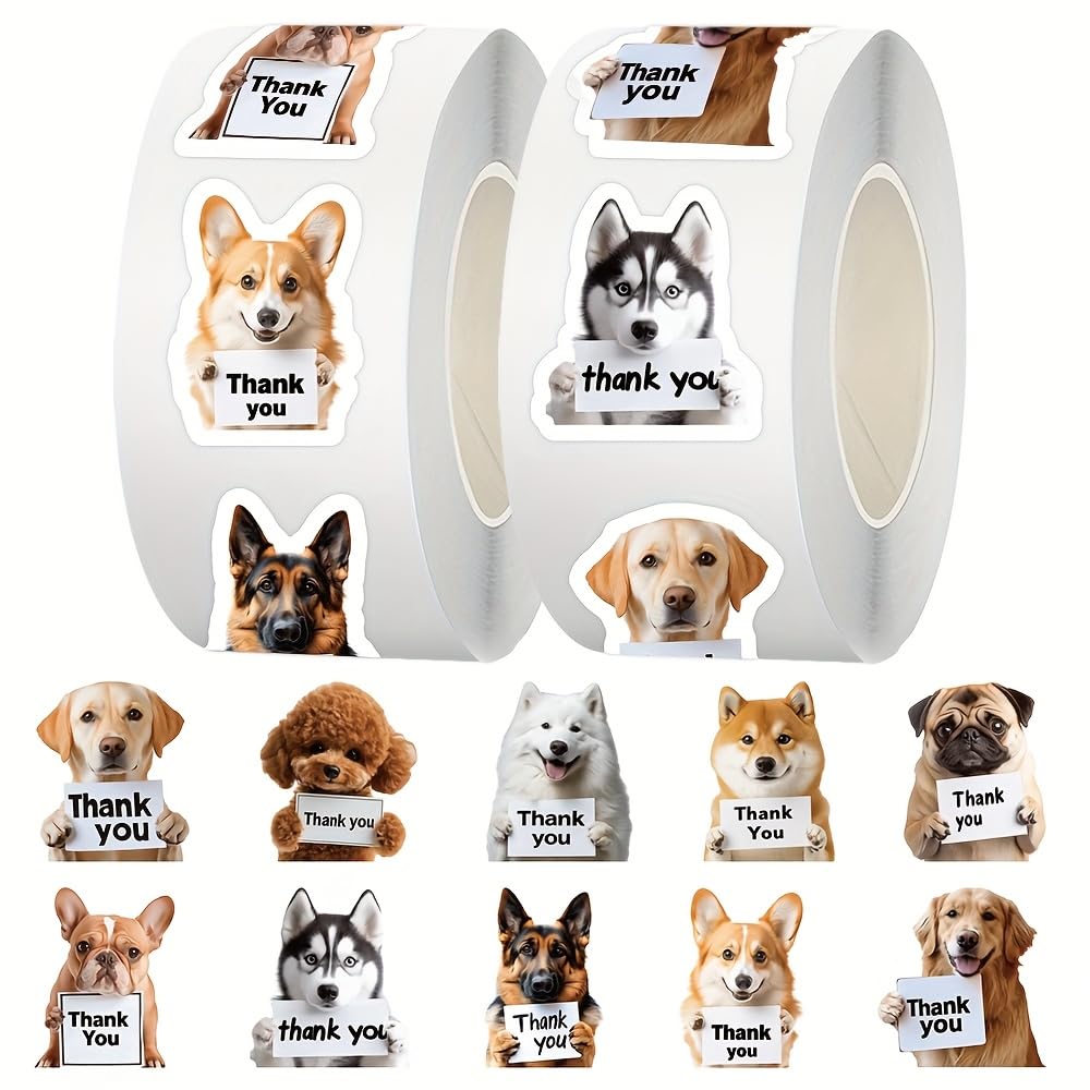 500 THANK DOG STICKERS - Featuring a variety of breeds and cute paw print adhesi