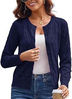 GRACE KARIN Women's Knitted Cable Cardigan Long Sleeve Round Neck Button Down Comfortable High Elasticity Viscose Polyester