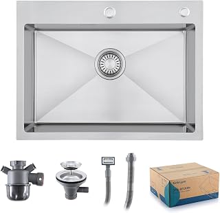 Stainless Steel Kitchen Sink with Faucet Hole Waste Kit Silver 60×45 cm