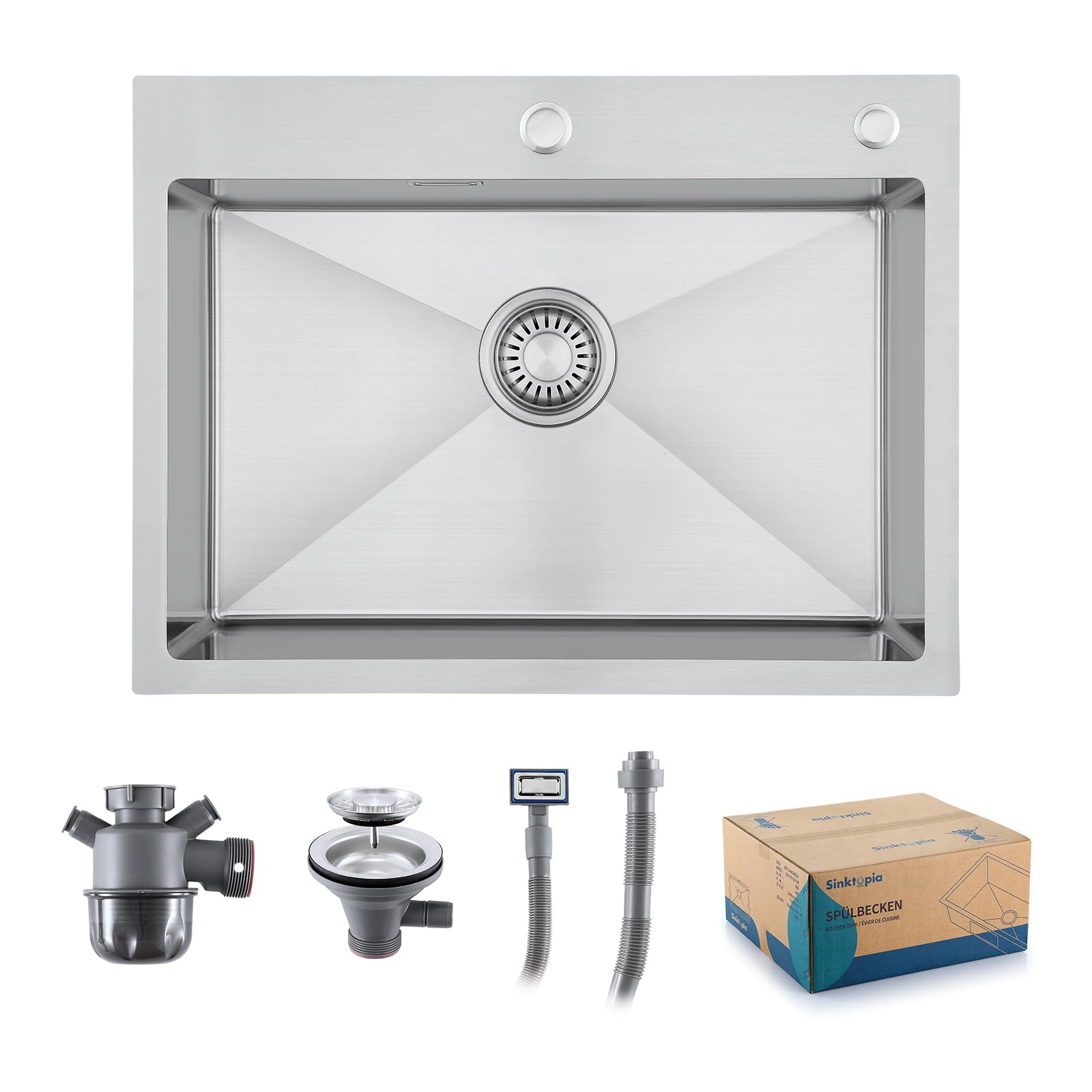 Stainless Steel Kitchen Sink with Faucet Hole Waste Kit Silver 60×45 cm