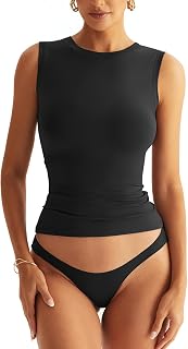 Eachyes Womens Double Lined Racerback Tank Tops High Neck Sleeveless Tops