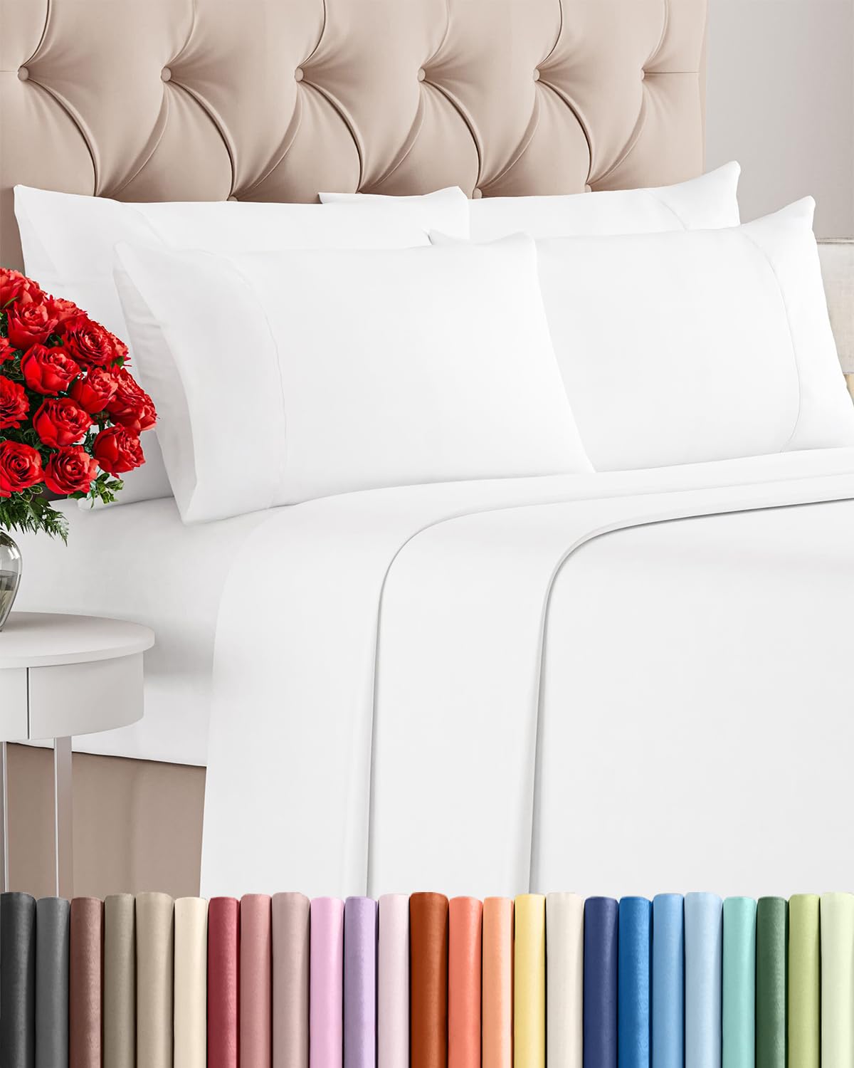 Full 6 Piece Bed Sheet Set - Comfy, Breathable & Cooling Sheets - White