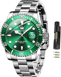 OLEVS Orologi per gli Uomini Classico con Data Business Dress Luxury Big Face Verde/Nero/Blu Impermeabile Luminoso Mens Orologio Da Polso Analogico Due Toni In Acciaio Inossidabile Uomini Orologio, orologio verde argento per gli uomini