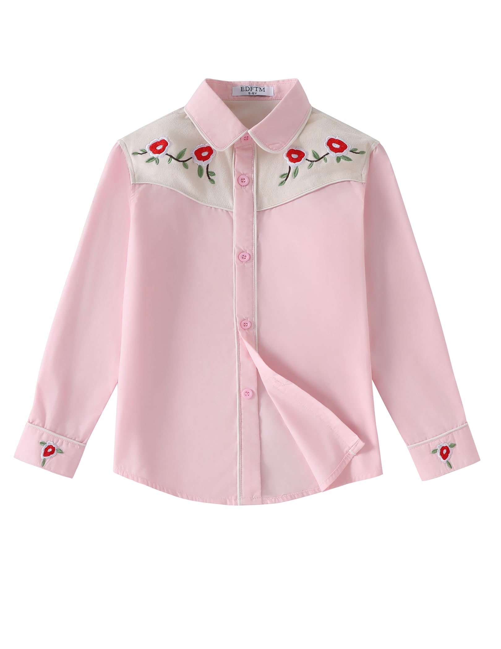 Girls Western Cowgirl Shirt Long Sleeve Retro Floral Embroidered Collared Button