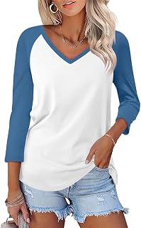 Minetom Women's V-Neck 3/4 Sleeve Solid Color Casual Basic Summer T Shirts