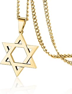 VASSAGO David Solomon Star Six Pointed Hexagonal Stainless Steel Pendant Necklace for Men