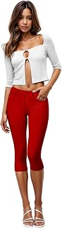 Hybrid & Company Women's Ultra Stretch Mid Rise Skinny Capri Pants with Pockets