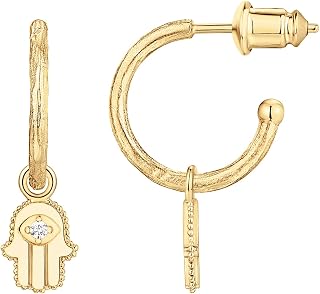 PAVOI 14K Gold Plated Motif Huggie Hoop Earrings for Women, Dangle Charms