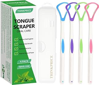 Tongue Scraper Cleaner 100% BPA Free Tongue Scrapers with Travel Handy Case for Adults, Kids, Healthy Oral Care, Easy to Use, Help Fight Bad Breath (4 PACK)
