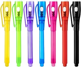 EODVICS 7 Pack Invisible Ink Spy Pens with UV Light for Kids Party Favors | Nontoxic Washable Secret Message Markers for Kids Ages 3+, Birthday Loot & Goodie Bag Fillers, Sac Magique