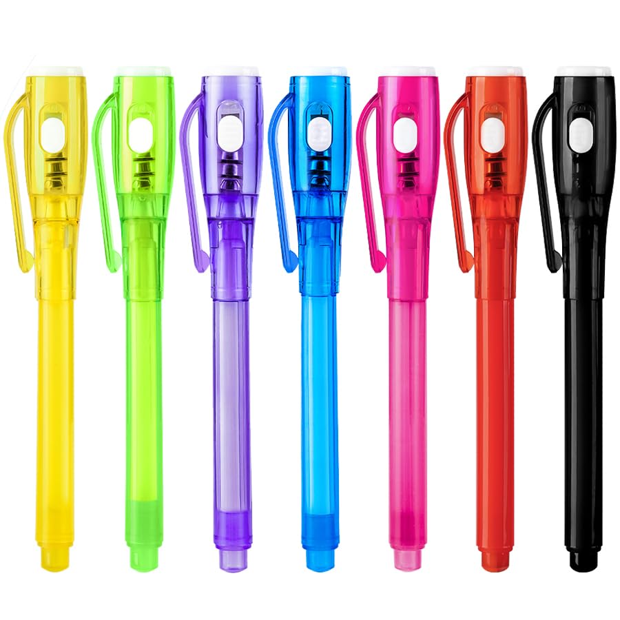 EODVICS 7 Pack Invisible Ink Spy Pens with UV Light for Kids Party Favors | Nont