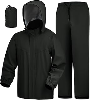 iCreek Waterproof 2 Piece Rain Suit for Men Women Packable Rain Gear Set | Rain Jacket and Pants, Breathable Mesh Lining, Lightweight, Hook-Loop Pants, Stowable Hood, Golf, Hiking, Fishing, Camping