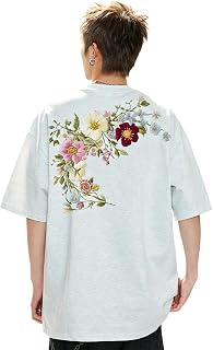 Printed T-Shirt, Men's, Women's, Short Sleeve, 8.1 oz (230 g), Heavyweight 100% Cotton, Floral Logo Design, Oversized Size, Vintage Style, Street Style, Drop Shoulder, Crew Neck, Thick, Cotton