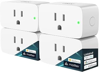 Linkind Matter Smart Plug, Work with Apple Home, Alexa, Siri, Google Home | Smart Outlet Timer & Schedule, Smart Home Automation, 15A/1800W, APP Remote Control, ETL Certified, 2.4G Wi-Fi Only, 4 Pack