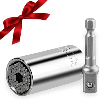 Universal Socket Wrench with Power Drill Adapter, Self Adjusting Grip Socket Set, Gift for Men, Silver