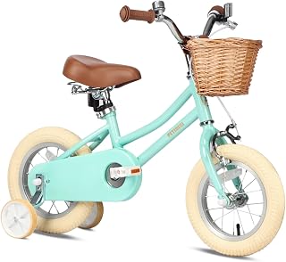 Petimini 12 14 16 18 20 Inch Kids Toddler Bike for Boys Girls | Wicker Basket & Bell, High Tensile Steel Frame, Training Wheels(12–18''), Retro Bike for Outdoor Riding