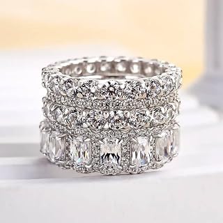 4 Pcs Women Cubic Zirconia Stackable Hoop Rings Set