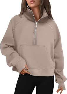 AUTOMET Womens Sweatshirts Half Zip Fleece Pullover Fall Outfits | Fall Fashion Clothes 2026,Cropped Sweatshirt,Cute Y2k Tops,Quarter Zipper Clothes,Winter Loungwear Outfits