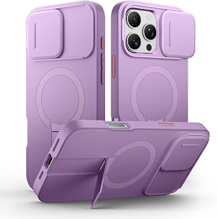 SURITCH for iPhone 16 Pro Max Case with Magnetic Camera Slide Cover and Adjustable Kickstand, Compatible with MagSafe, Shockproof Bumper Case Slim Protective Cover 6.9 Inch, Taro Purple