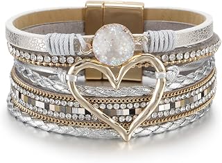 Fesciory Leather Wrap Bracelet for Women, Boho Western Stacked Cuff Jewelry