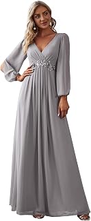 Ever-Pretty Plus Size Woman Long Sleeve V-Neck Chiffon Applique Pleated Mother of the Bride Dress EE00466
