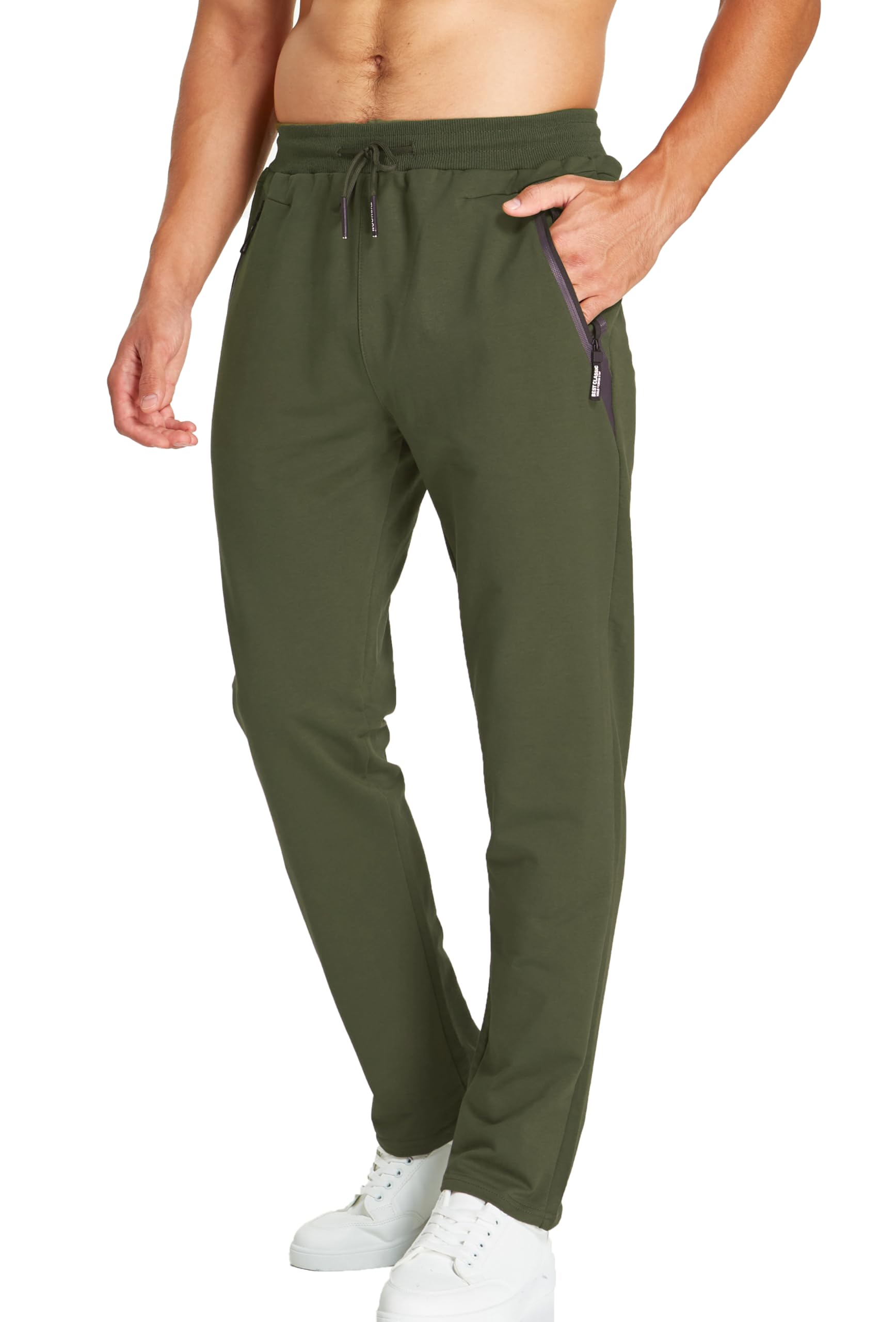 HCSS Men's Jogging Tracksuit Trousers Sport Casual Elastic Belt Zip Pocket