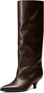 vivianly Knee High Boots for Women Pointed Toe Fold Over Black Boots Kitten Heel Comfortable for Dress & Daily Wear