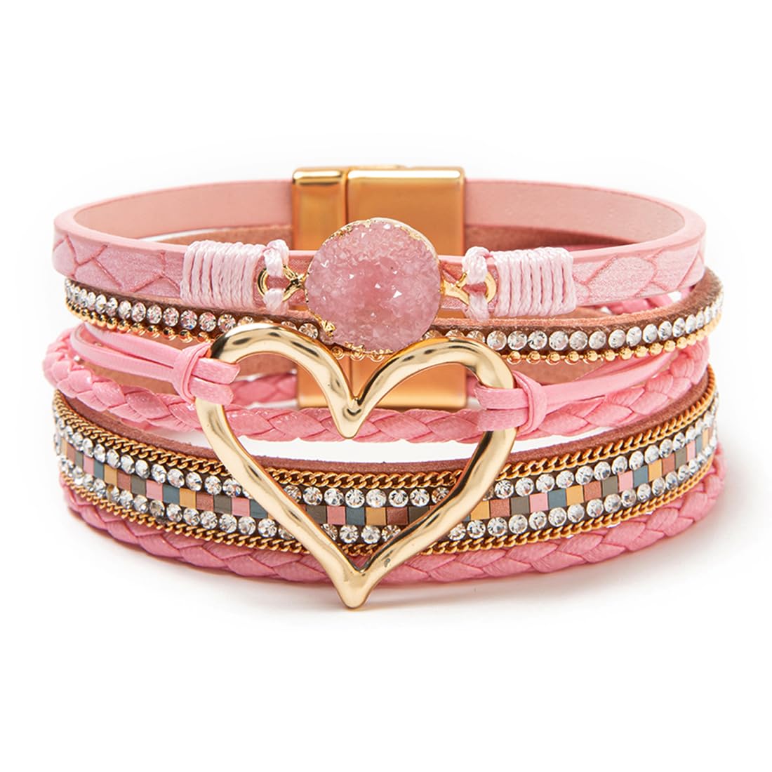 Rantanto Leather Wrap Bracelets For Women Gold Twist Lock Buckle Wrist Cuff