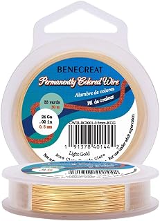 BENECREAT 24 Gauge KC Gold Copper Wire Real Gold Plated Craft Jewelry Wire Tarnish Resistant Beading Wire for Jewelry DIY Making, Wrapping, Gardening, 33 Feet