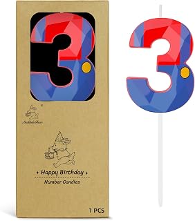 Birthday Candles with Cartoon Game Themed, 2.76 Inch Number 3 Candles, Blue Red Numeral Candles Cake Topper Decorations for Boys Girls Cartoon Themed Birthday Party Supplies