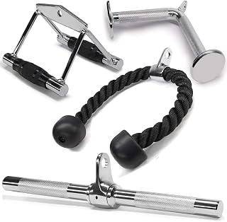 Yes4All Cable Machine Attachment, Row Handles, Tricep Rope, Straight Bar, V Bar, LAT Pulldown Accessories Load 880 LB for Home Gym
