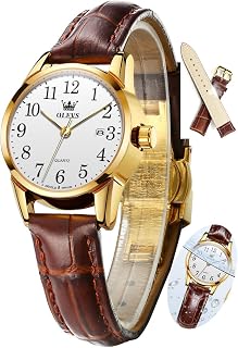OLEVS Ladies Leather Band Quartz Date Wrist Watch