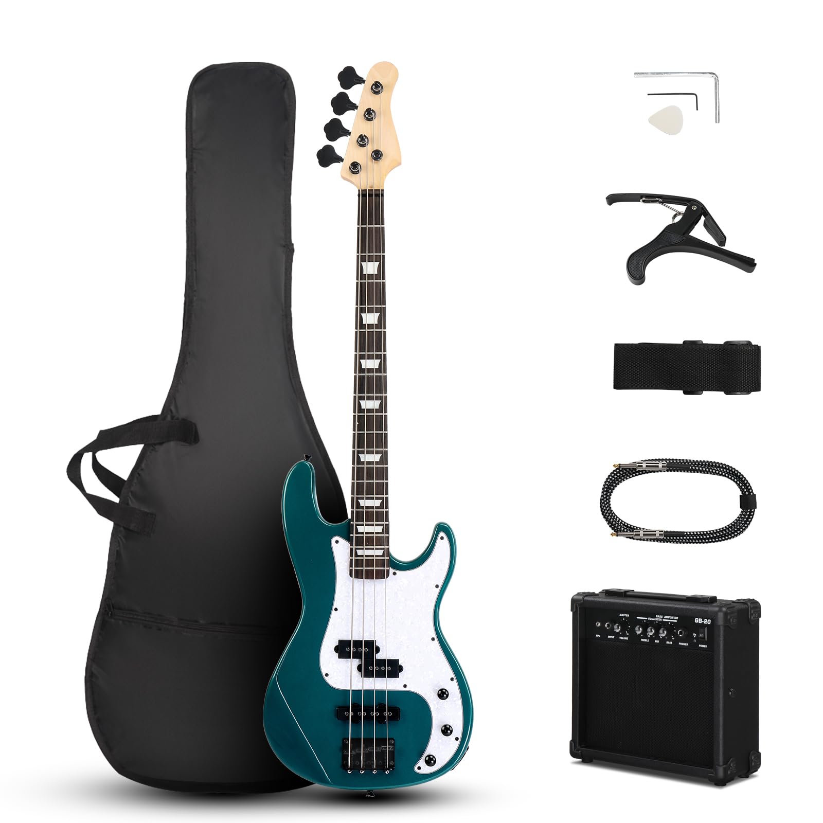 Ktaxon 4 String Electric Bass Guitar, Full-Size Right-Handed Beginner Kit | Soli