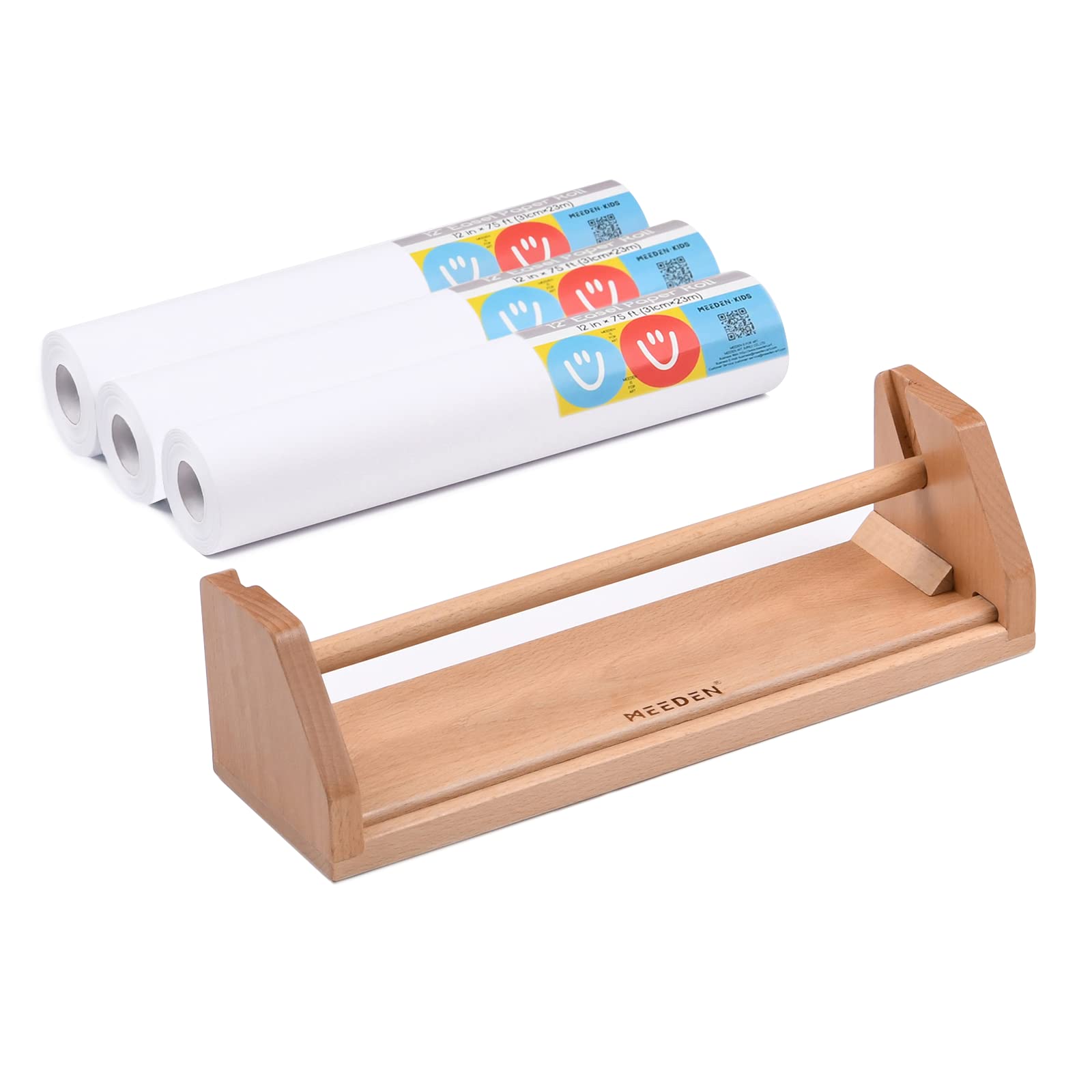 MEEDEN Wooden Paper Roll Dispenser: Kids Easel & 3 Paper Rolls (12" x 75ft)