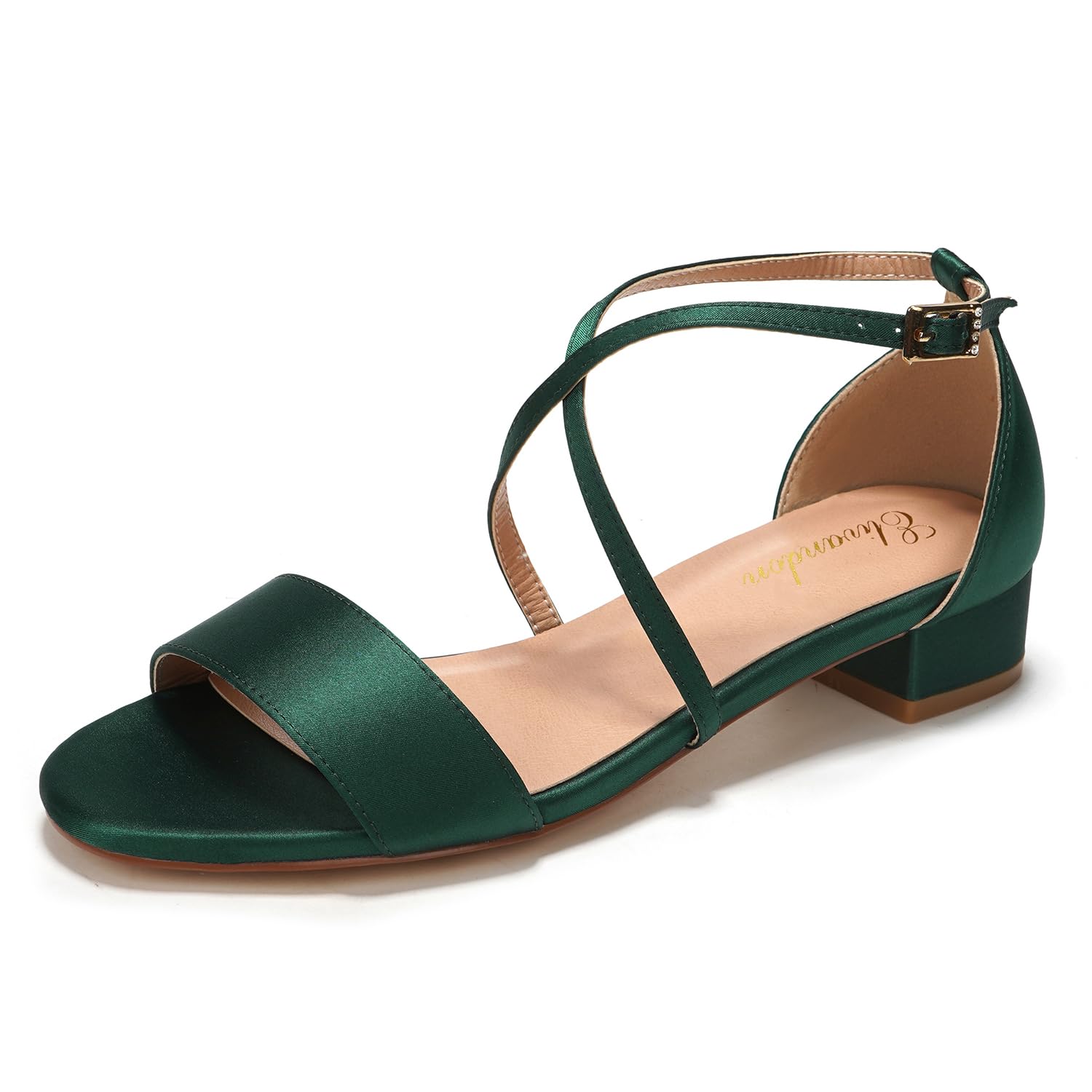 Elivandon J1584 Women's Satin Low-Heel Evening Sandals Open Toe 1.18 inches Bloc