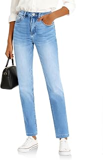 Cicy Bell Womens Straight Leg Jeans High Waisted Mid Rise Stretchy Denim Pants Tapered Petite Jeans