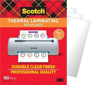 Scotch Thermal Laminating Pouches, 100 Count, Clear, 5 mil. | Fits Letter Sized Paper (8.9 in. × 11.4 in.), Laminate Business Cards, Banners and Essays, Ideal Office or School Supplies